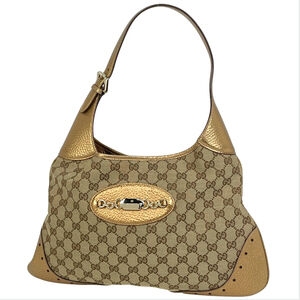 Gucci GG pattern shoulder bag, one-shoulder canvas, beige and gold, 145781, w...
